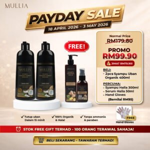 Syampu Uban Organik Mullia (400ml) 2 Botol PERCUMA Syampu + Serum Halia Organik