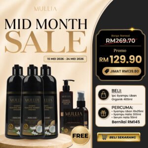3 botol Syampu Uban 400ml + FREE Syampu Uban 250ml + FREE Syampu & Serum Halia