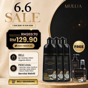 3 botol Syampu Uban 400ml + FREE Syampu Uban 250ml + FREE Syampu & Serum Halia